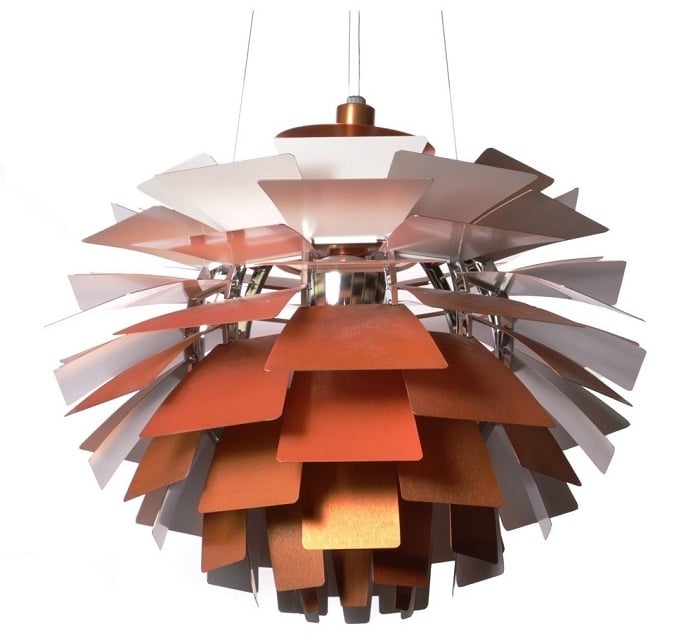 Poul Henningsen style, Vedhæng Artiskok lampe 92cm kobber rød