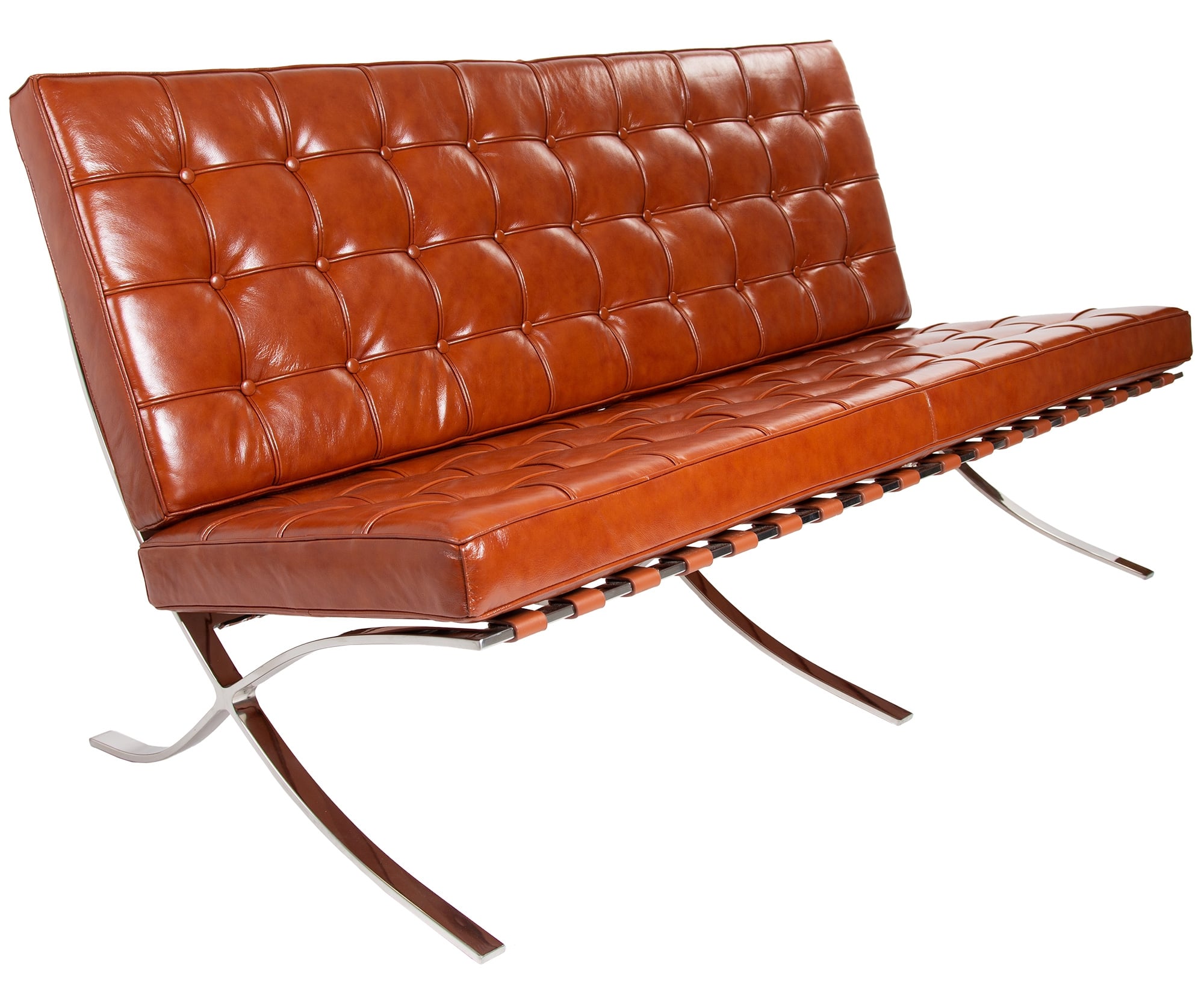 Ludwig Mies vd Rohe style, 2 personers sofa Barcelona Pavillion 2 personers sofa cognac