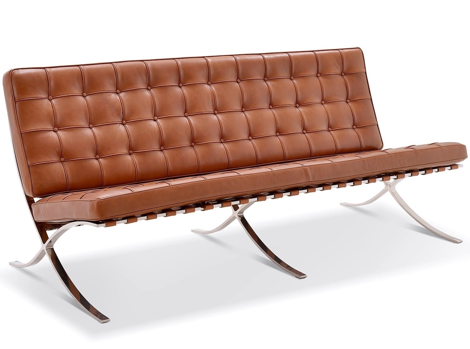 Ludwig Mies vd Rohe style, 3 personers sofa Barcelona Pavillion 3 personers sofa cognac