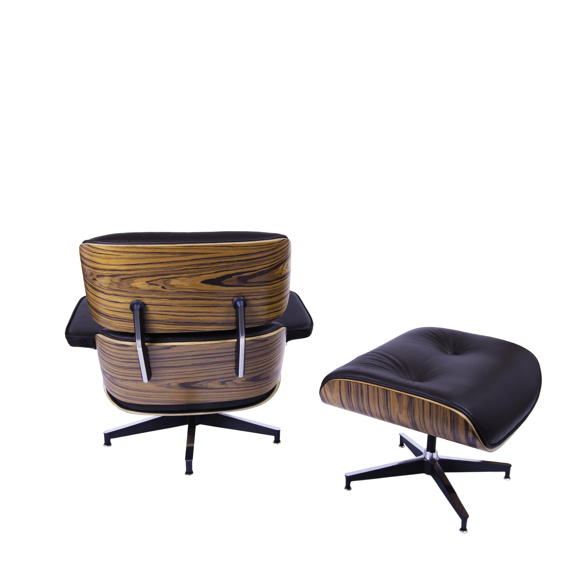 Charles Eames style, Lænestol inkl. Afføring EA670 XL brun Palysander Sort base