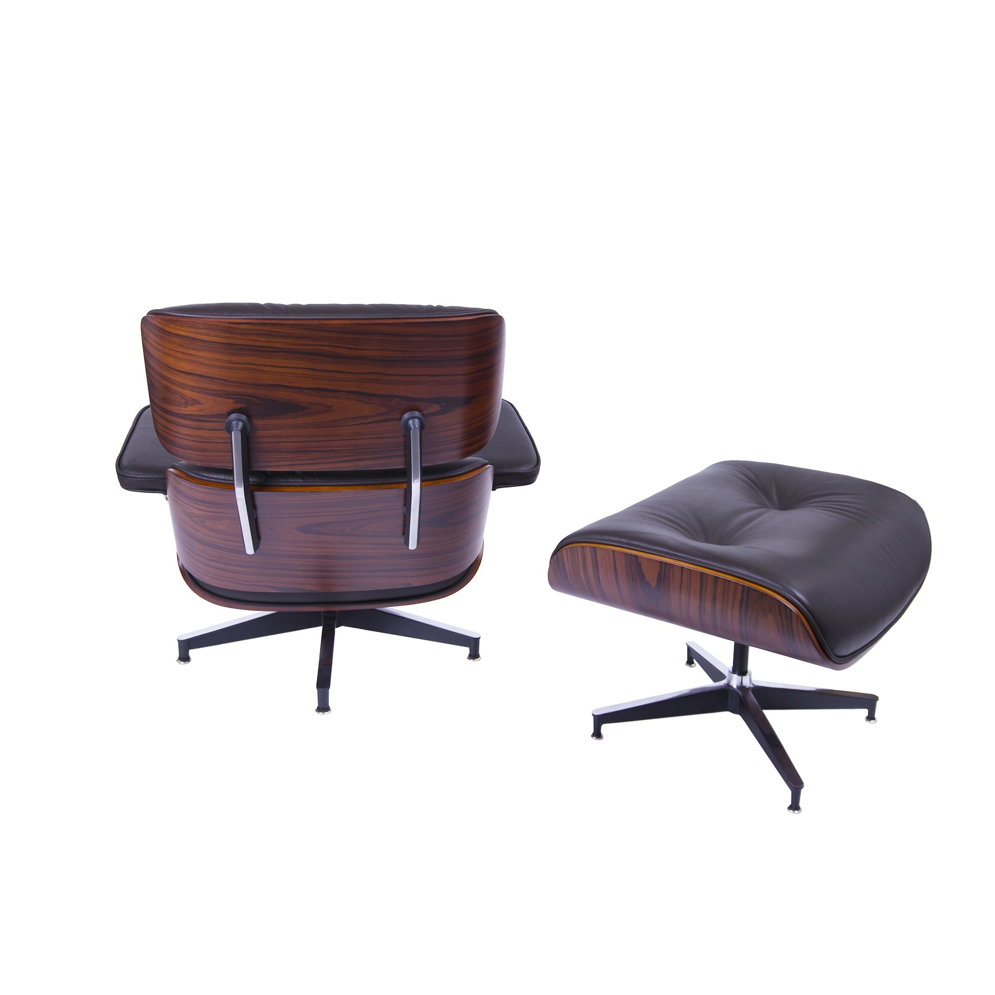 Charles Eames style, Lænestol inkl. Afføring EA670 XL brun Rosatræ Sort base
