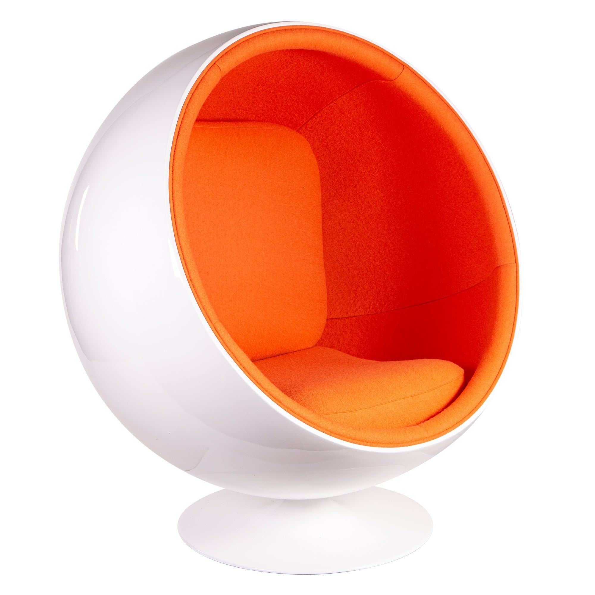 Eero Aarnio style, Lænestol Ball stol glasfiber hvid Uld orange
