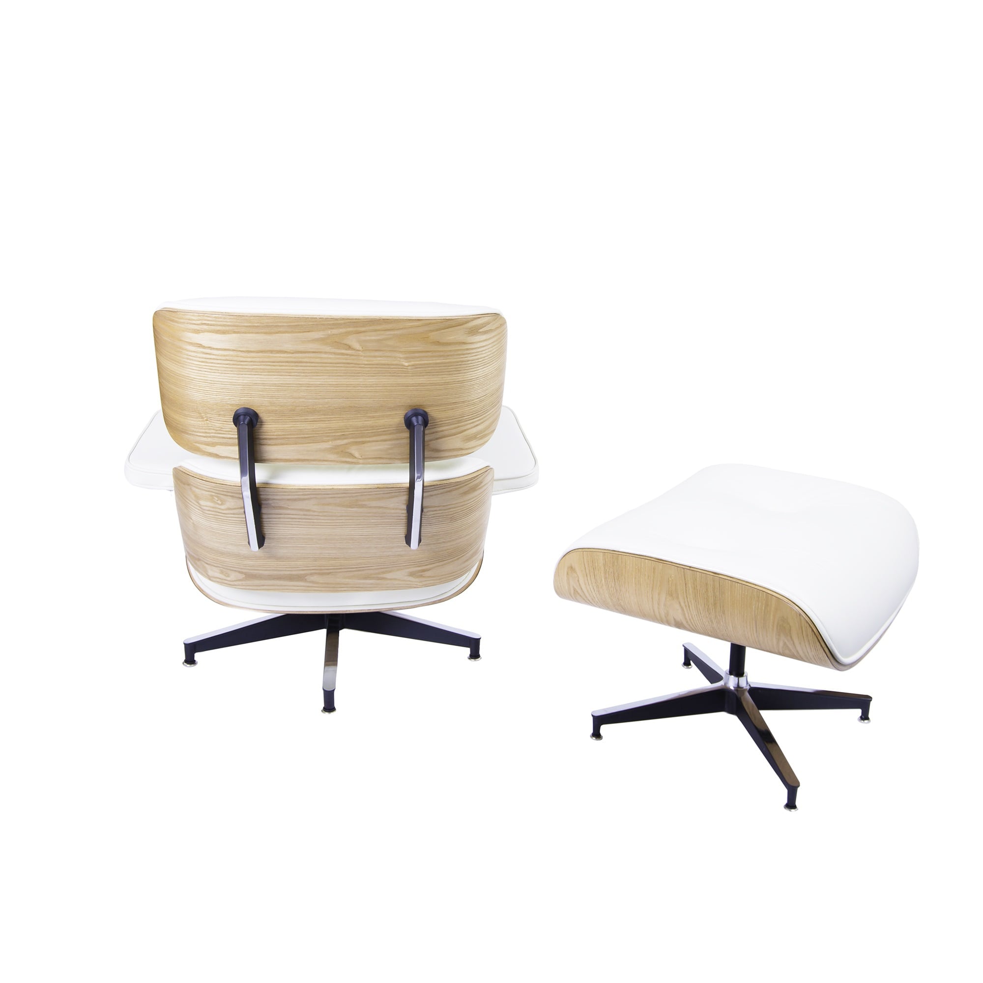 Charles Eames style, Lænestol inkl. Afføring EA670 XL creme asketræ Sort base