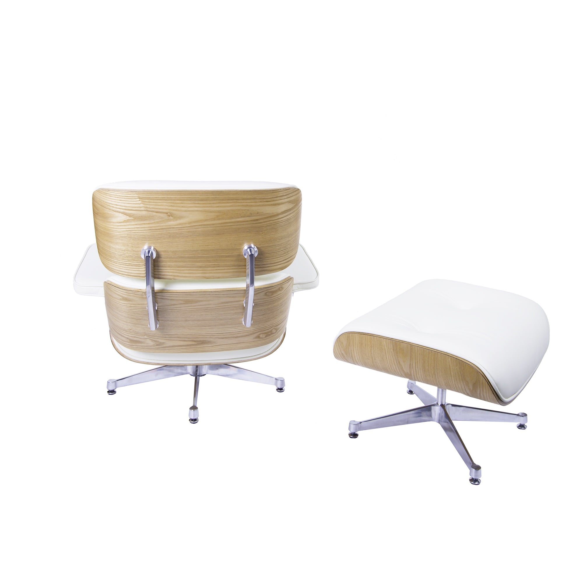 Charles Eames style, Lænestol inkl. Afføring EA670 XL creme asketræ Poleret base