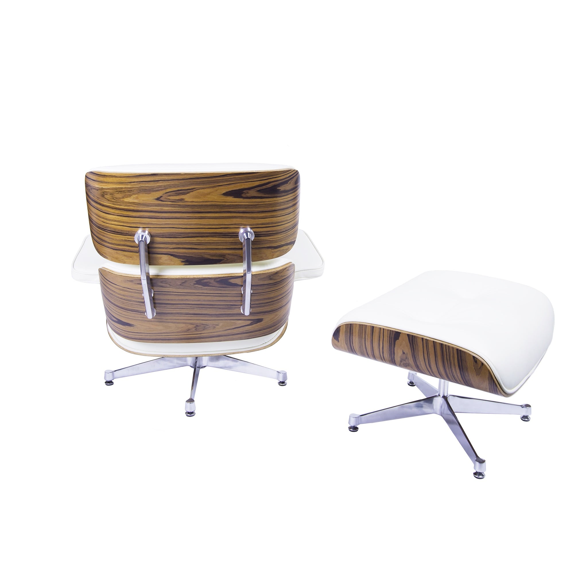 Charles Eames style, Lænestol inkl. Afføring EA670 XL creme Palysander Poleret base