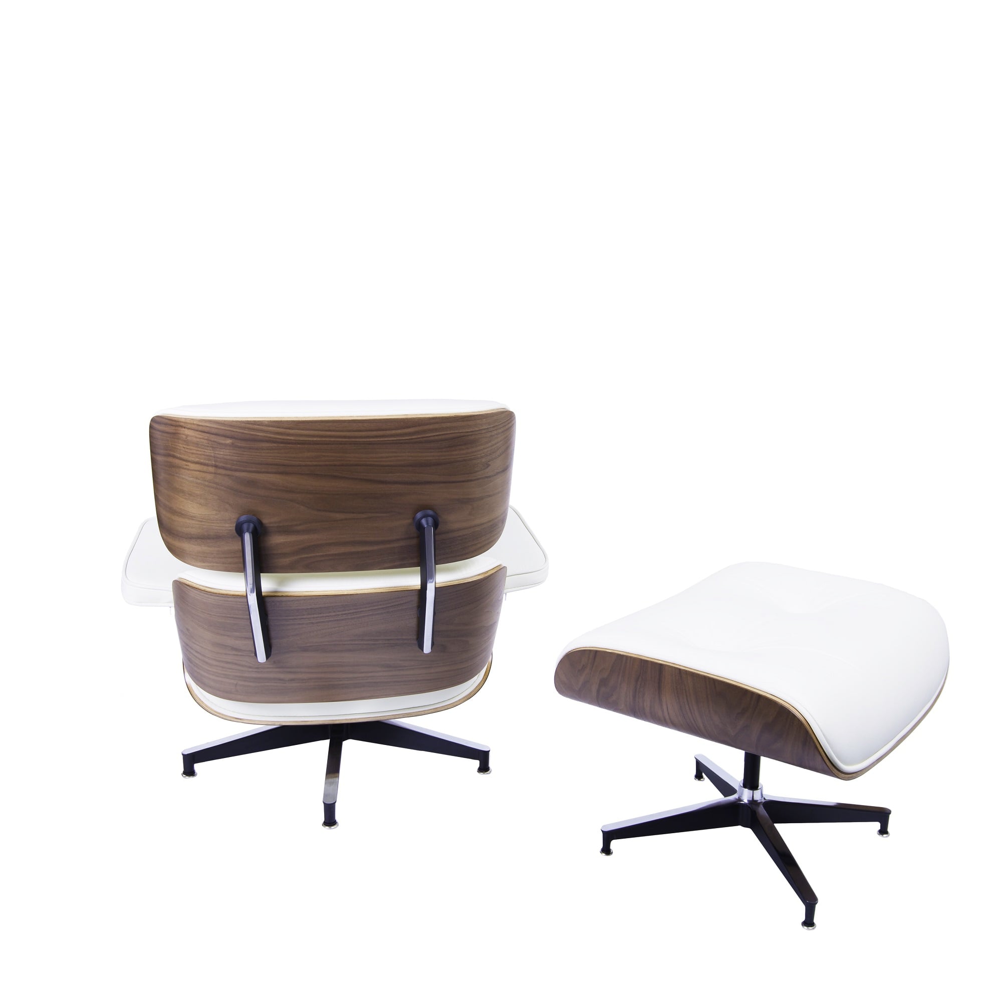 Charles Eames style, Lænestol inkl. Afføring EA670 creme Valnød Sort base