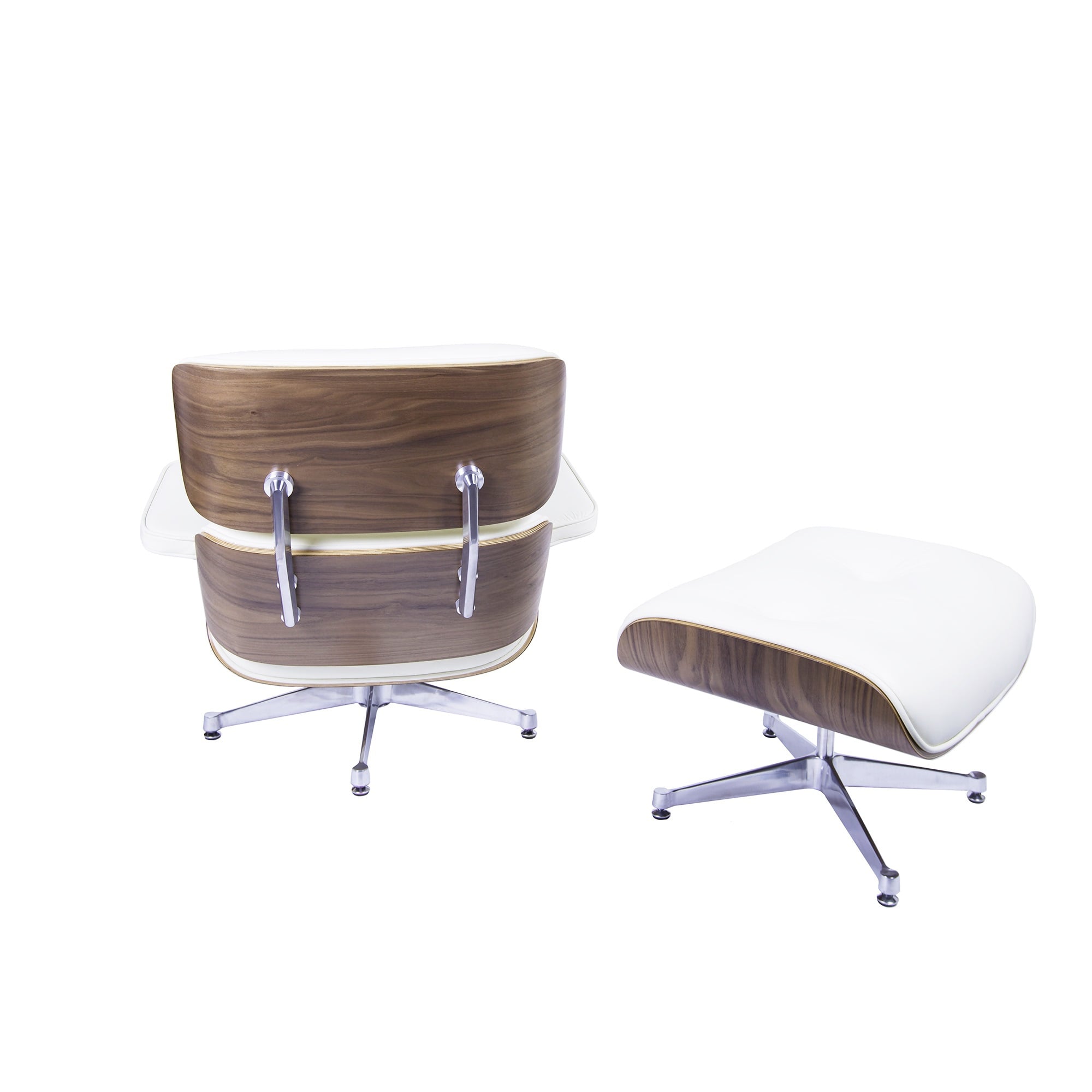 Charles Eames style, Lænestol inkl. Afføring EA670 creme Valnød Poleret base