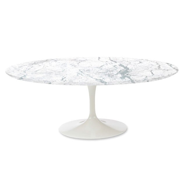 Eero Saarinen style, Spisebord Tulip tabel Oval Top Marmor hvid Base hvid