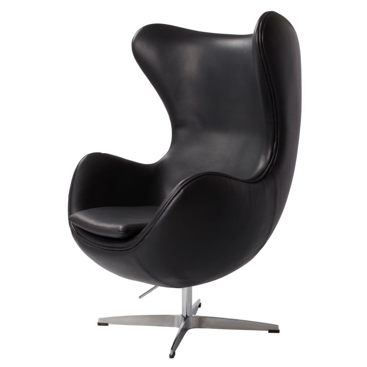 Arne Jacobsen style, Lænestol Egg stol læder sort mørkeblå