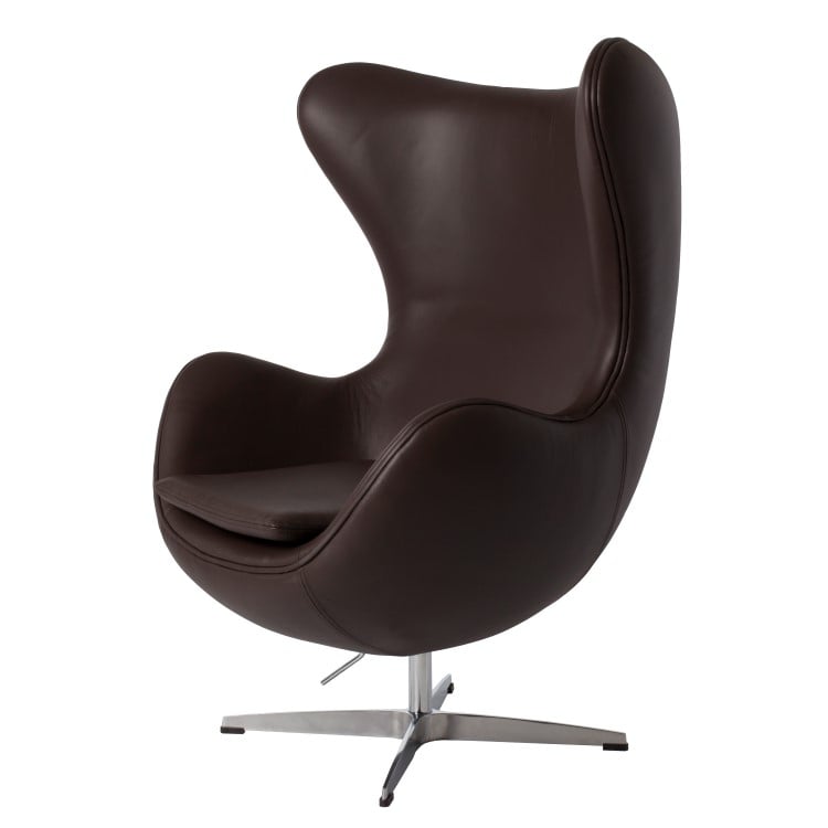 Arne Jacobsen style, Lænestol Egg stol læder brun mørkeblå