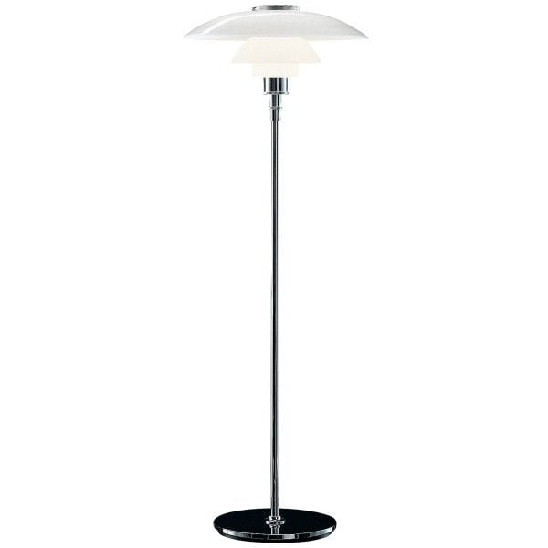 Poul Henningsen style, Gulvlampe DPH 3/2 large Chrome glas hvid