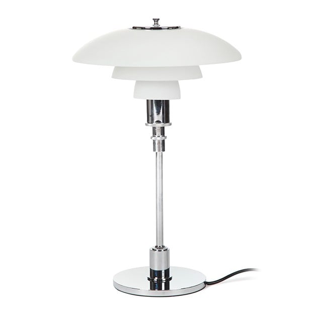 Poul Henningsen style, Bordlampe DPH 3/2 lille Chrome glas hvid
