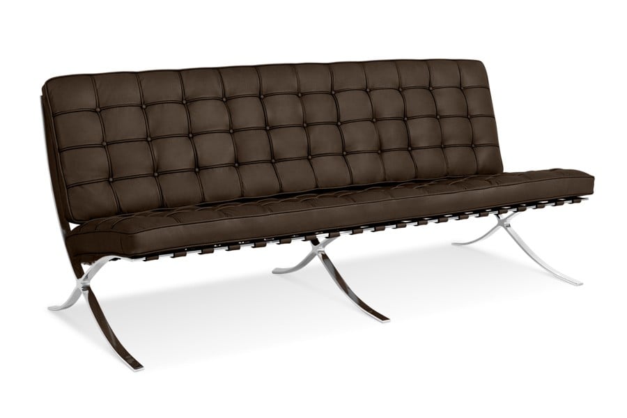Ludwig Mies vd Rohe style, 3 personers sofa Barcelona Pavillion 3 personers sofa brun