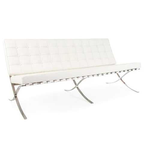 Ludwig Mies vd Rohe style, 3 personers sofa Barcelona Pavillion 3 personers sofa hvid
