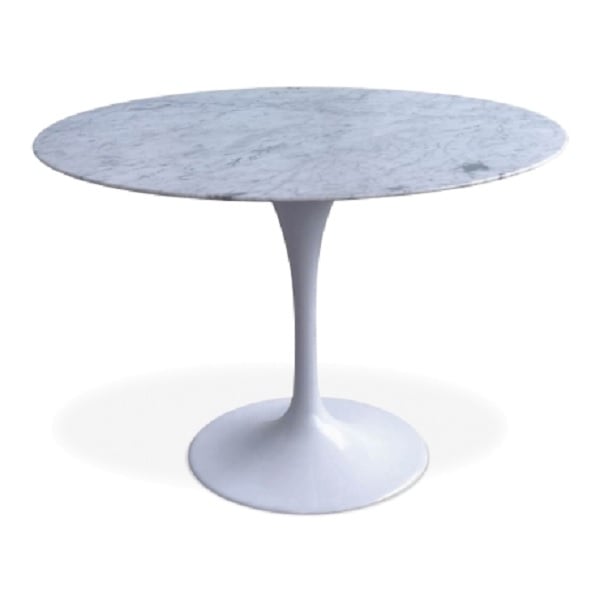 Eero Saarinen style, Spisebord Tulip tabel 100cm Top Marmor hvid Base hvid