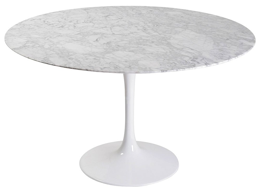 Eero Saarinen style, Spisebord Tulip tabel 120cm Top Marmor hvid Base hvid