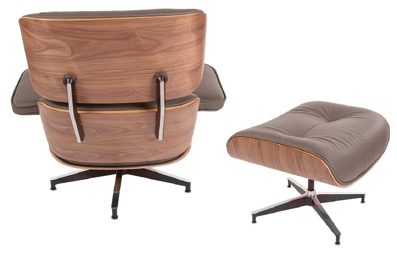 Charles Eames style, Lænestol inkl. Afføring EA670 SPECIAL EDITION mørkgrå Valnød Sort base